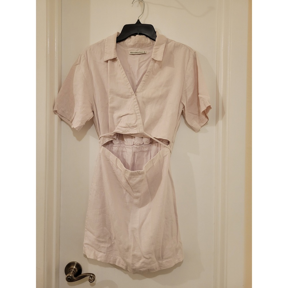 Abercrombie & Fitch Linen-Blend Cutout Shirt Mini Dress Spring Summer Peek A Boo - Picture 2 of 8
